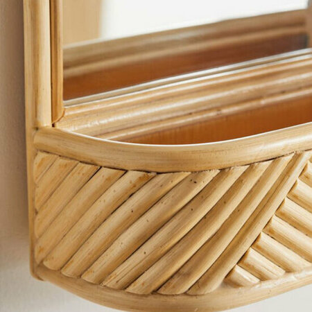 Bamboe Spiegel / Wandrek, Naturel, Handgemaakt, 37x48x13 cm