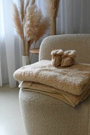WOLLIES Amsterdam Plaid Deken - Amandel - Merino Wol - 200 x 150 cm